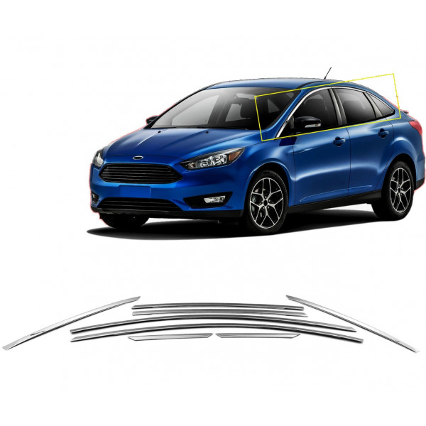 FORD FOCUS SD 2011+ TRIM ΠΑΡΑΘΥΡΩΝ ΑΝΩ  ΑΝΟΞΕΙΔΩΤΟ ΑΤΣΑΛΙ ΧΡΩΜΙΟ ​S-DIZAYN - 8 TEM.