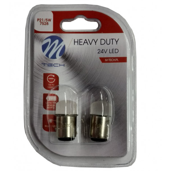 P21/5W 24V BAY15d 9xSMD3014 LED ΚΟΚΚΙΝΟ HEAVY-DUTY BLISTER M-TECH - 2 ΤΕΜ.