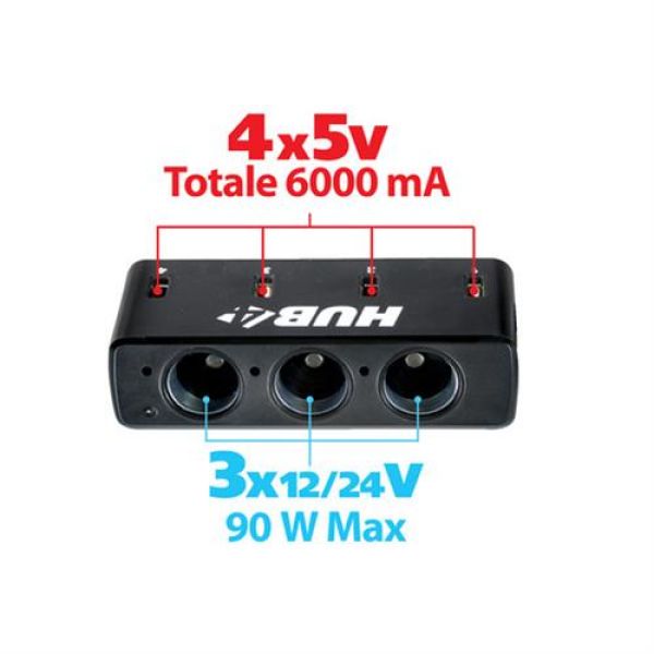 Αντάπτορας Αναπτήρα Τριπλός με 4 USB 12/24V με καλώδιο 85cm