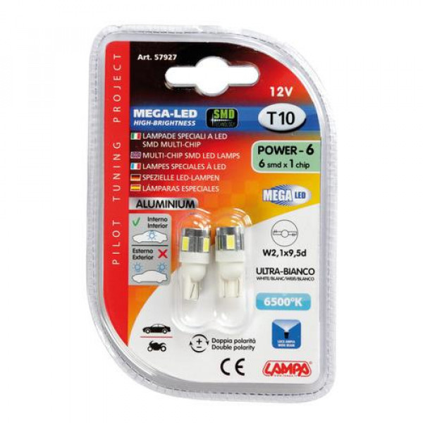 T10 12V W2,1x9,5d MEGA-LED6 ΔΙΑΘΛΑΣΗΣ (ΚΑΡΦΩΤΟ-ΑΚΑΛΥΚΟ-ΔΙΠΛΗΣ ΠΟΛΙΚΟΤΗΤΑΣ