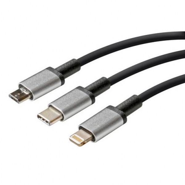 ΚΑΛΩΔΙΟ USB ΦΟΡΤΙΣΗΣ CERBERO 100 cm (3 ΑΝΤΑΠΤΟΡΕΣ TYPE C/APPLE/MICRO USB - 8 PIN) SILVER LINE