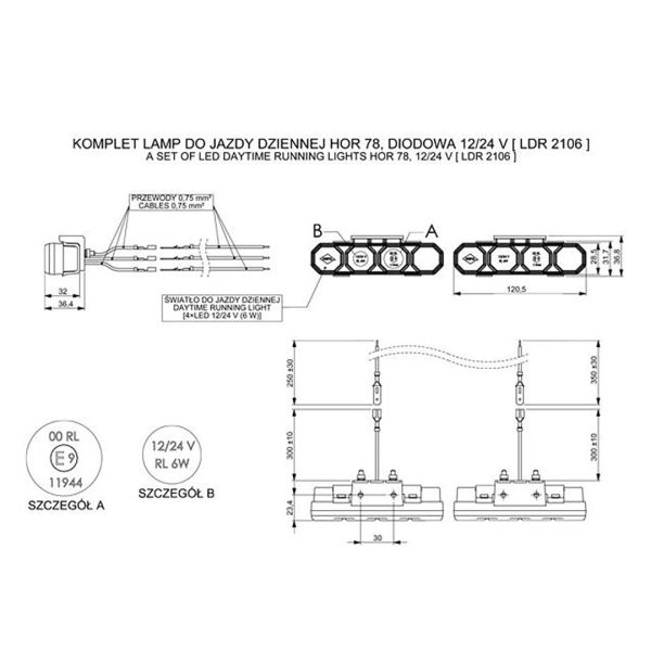 DRL HOR78 12/24V ΠΡΟΣΘΕΤΟ DAYTIME ΔΙΕΘΝΗ ΜΕ 4LED 6W 120,5x36,8mm ΜΑΥΡΟ 2ΤΕΜ