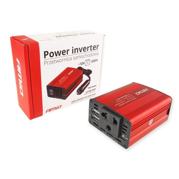 INVERTER 12-230V max150W-peak300W ME 2 USB AMiO – 1 ΤΕΜ.