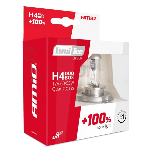 H4 12V 60/55W P43t LUMITEC SILVER ΑΛΟΓΟΝΟΥ +100% UP TO 25m AMIO - 2 ΤΕΜ.