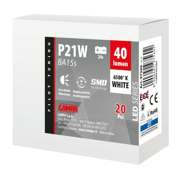 P21W BA15s 24V 4SMDx1CHIP LED 40lm ΛΕΥΚΟ ΚΟΥΤΙ LAMPA - 20 ΤΕΜ.