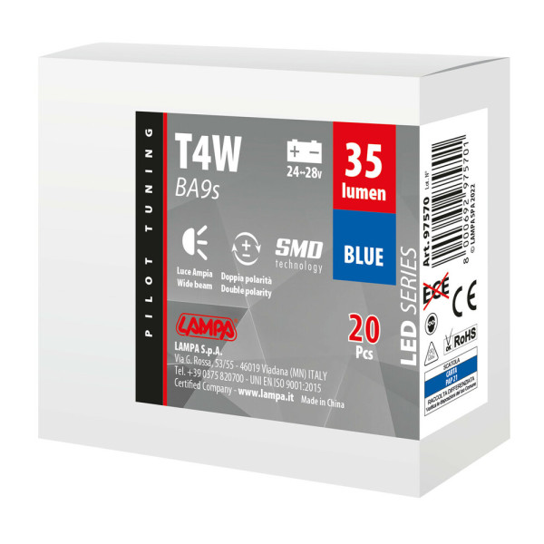 T4W BA9s 24/28V 5SMDx1CHIP LED 35lm ΜΠΛΕ ΚΟΥΤΙ LAMPA - 20 ΤΕΜ.