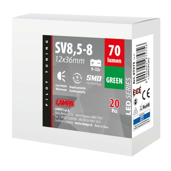 ΛΑΜΠΑΚΙ ΠΛΑΦΟΝΙΕΡΑΣ 9&gt;32V SV28,5-8 2SMDx1CHIP LED 70lm CAN-BUS 12x36mm ΠΡΑΣΙΝΟ  ΚΟΥΤΙ LAMPA - 20 ΤΕΜ.