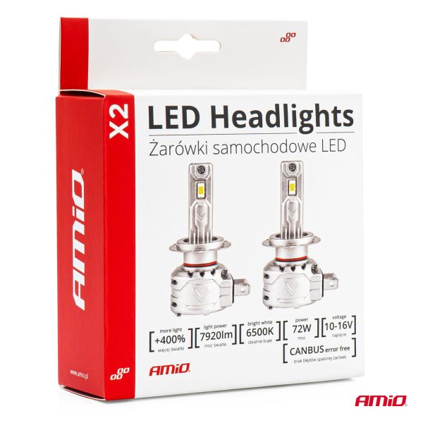 ΛΑΜΠΕΣ LED H7 10-16V 72W 6.500K 7920lm CANBUS (ΑΝΕΜΙΣΤΗΡΑΚΙ) X2 SERIES AMIO - 2ΤΕΜ.