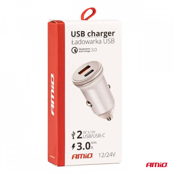 ΦΟΡΤΙΣΤΗΣ ΑΝΑΠΤΗΡΑ 12/24V ΜΕ 2 ΘΥΡΕΣ USB/USB-C 20W/3A ΤΑΧΕΙΑΣ ΦΟΡΤΙΣΗΣ ΛΕΥΚΟΣ PCH PRO-07 AMIO