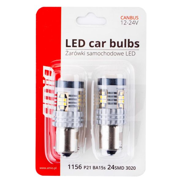 ΛΑΜΠΑΚΙΑ ΜΟΝΟΠΟΛΙΚΑ LED ΛΕΥΚΑ CAN-BUS P21W BA15S 12/24V 24xSMD 3020 ΑMiO - 2 TEM.