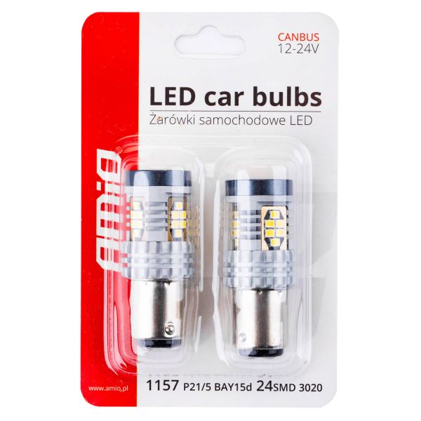 ΛΑΜΠΑΚΙΑ ΔΙΠΟΛΙΚΑ LED ΛΕΥΚΑ CAN-BUS P21/5w BAY15D 12/24V 24xSMD 3020 ΑMiO - 2 TEM.