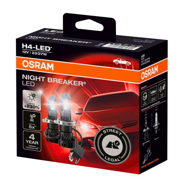 ΛΑΜΠΕΣ LED H4 12V 27/23W P43t 6.000K 1650/1000lm NIGHT BREAKER LED OSRAM LAMPA - 2 TEM.