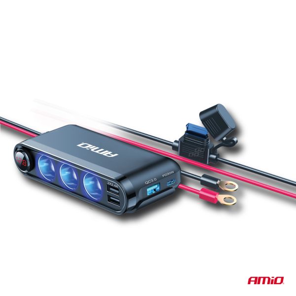 ΒΟΛΤΟΜΕΤΡΟ ΜΕ 3 ΥΠΟΔΟΧΕΣ ΦΙΣ ΑΝΑΠΤΗΡΑ 3xUSB-C+USB-C12/24V 300W 5V/3AQC AMIO - 1 Τεμ.